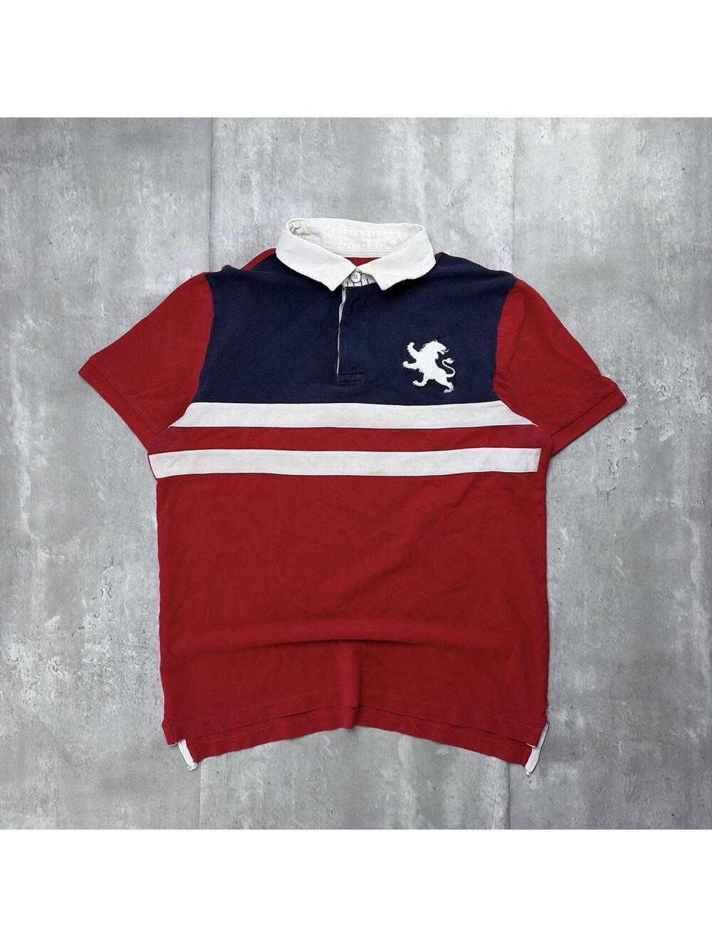Y2K Red Express Grunge Skater Distressed Polo Shirt